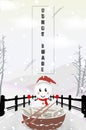 winter snowing with red riding hood snowman Eat hot food like cold dry trees